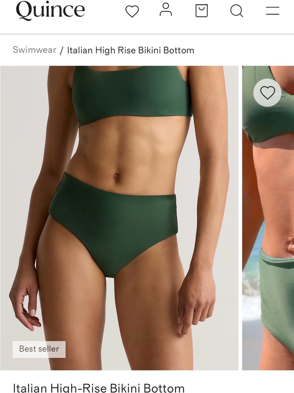 Quince High-Rise Bikini Bottom in Forest Green